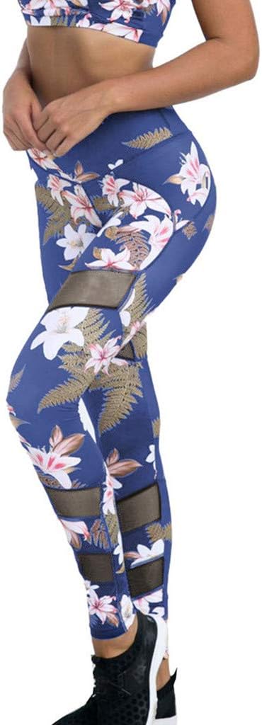 CapsA Women Floral Printed High Waist Leggings Pants Work Out Running Power Flex Slim Leggings
