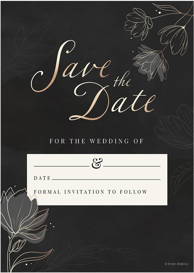 Kirsten McMillan 25 Black Wedding Save the Date Cards with Envelopes A6 Wedding Save the Date Cards with Envelopes Designed and Printed in the UK (Pack of 25)