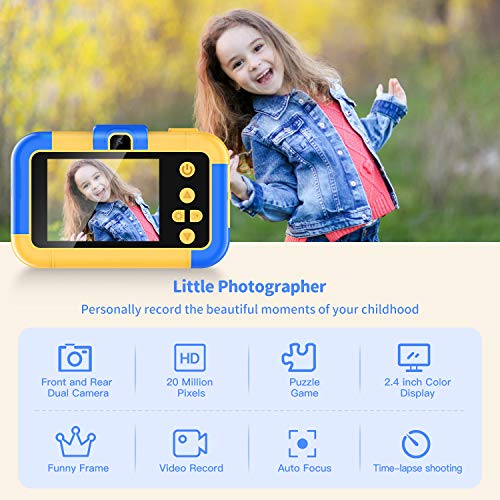 Uverbon Kids Digital Camera 1080P FHD Video 24MP Rechargable Toy Cameras Children Camcorder for Girls Boys 3-8 Years Old Birthday Christmas New Year Gift
