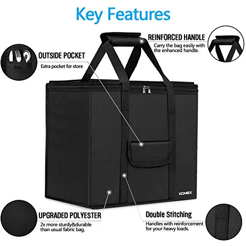 KOMEX Reusable Grocery Bags Foldable 3 Pack Shopping Bags With Sturdy Zippered And Strong Handle Washable Cloth Bag Large Thermal Insulated Tote Bag For Hot Or Cold Groceries (2 Medium + 1 Small) - Thumbnail 2