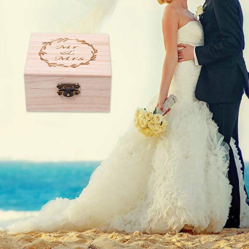 senover Wooden Mr Mrs Wedding Ring Box Wedding Ring Bearer Box Ring Bearer Pillow Shabby Chic Ring Box for Engagement Anniversary Valentine's Day Decorative Jewelry Box Favor Gift - Thumbnail 7
