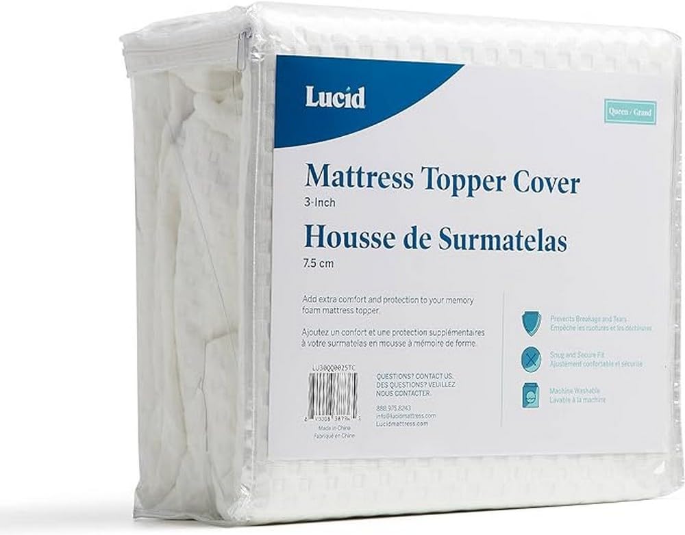 LUCID Mattress Topper Cover - Non-Slip - Soft and Breathable - Machine Washable with Zip (Topper Not Included) - 135 x 190 cm, 10 cm Height