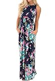 Dearlovers Women Sleeveless Floral Long Maxi Casual Dress Medium Size Navy