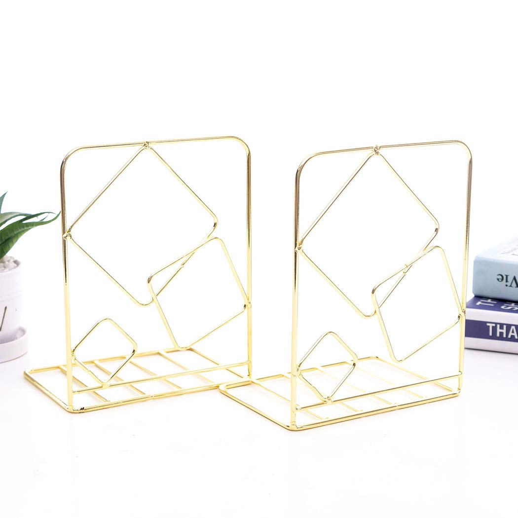 SIPLIV Creative Minimalist Style Bookends Metal Adjustable Books Holder Stand Book Rack Desk Bookend - Cude, Gold
