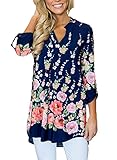 Dokotoo Womens Floral Boho Floral Print Long Sleeve Cotton Blosue Juniors Casual Tops Blouses Navy XX-Large