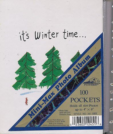 Pioneer 4"X6" 1-UP 100 PHOTO MINI-MAX POCKET ALBUM - WHITE - ((It's Winter Time - Cover)) Photo Album