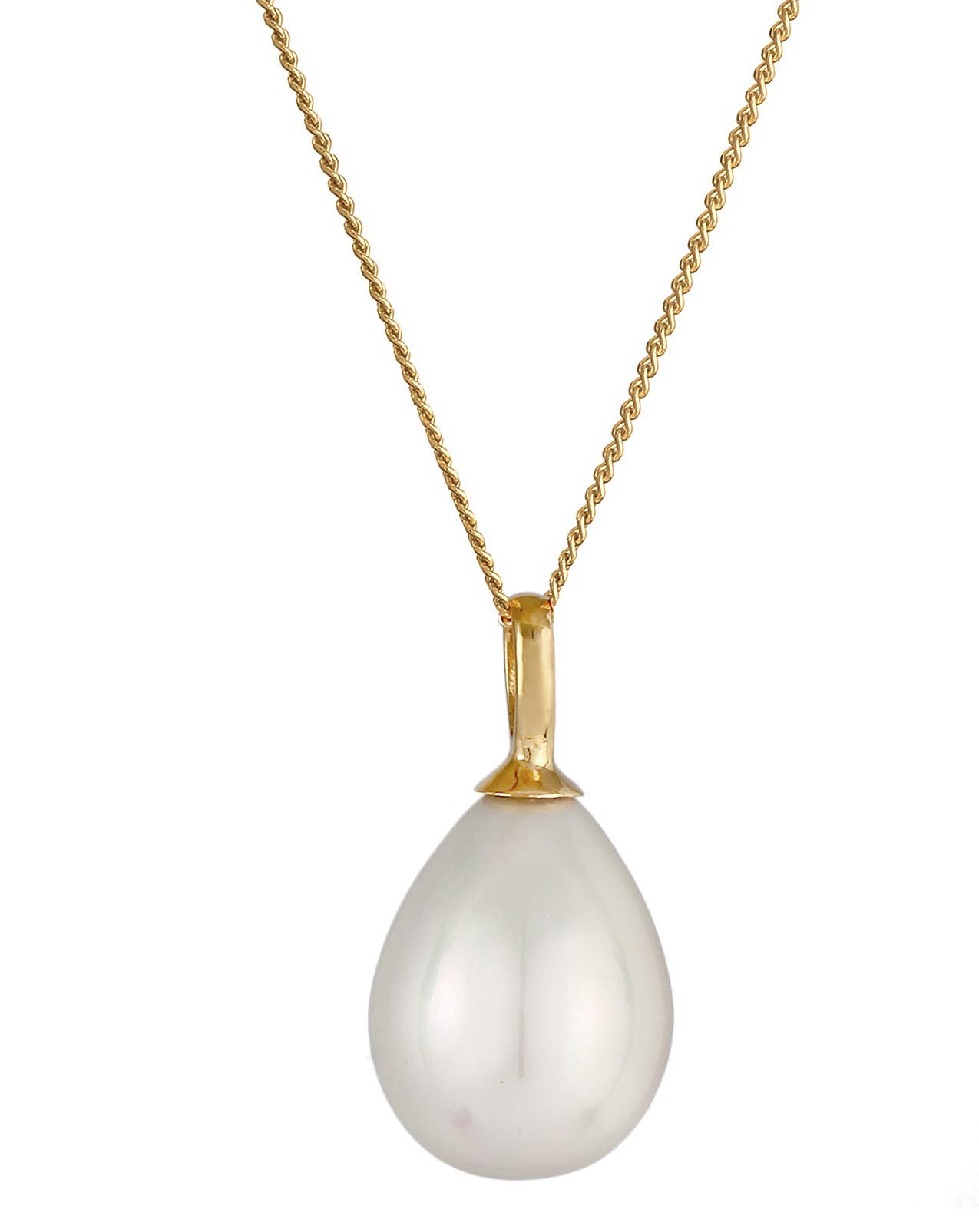 Nenalina Women's Necklace with Shell Pearl in Teardrop Shape, Chain with Pearl Pendant (15 x 12 mm) Made of 925 Sterling Silver Gold-Plated Gold Chain with Drop Pendant for Women, Length 45 cm