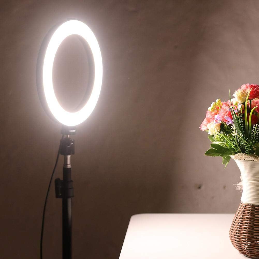 Qiilu 10 Inch LED Light, Dimmable LED Fill Light USB Camera Video Lamp with Tripod Phone Clip Set, default - Image 3