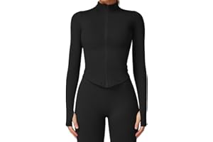 Yknktstc Women Workout Jacket Full Zip Athletic Tops Cropped Shirt with Thumbholes Quick Dry Running Yoga Casual Wear