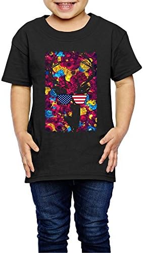 Mysterious Deer With Flag Glasses Boys' Girls' Cotton Short Sleeve T-Shirt 3 Toddler
