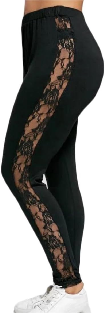 HEFASDM Womens Net Yarn Lace Splice Embroidery Yoga Sporty Tights Capris