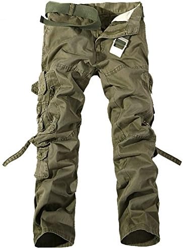 OnIn Fashion Multi-Pocket Solid Mens Cargo Pants Men Trousers Size 28-42 Deep Green31