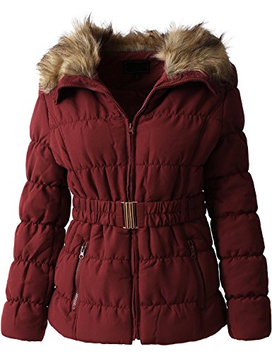 EC Womens Quilted Faux Fur Lined Belted Coat (2X-Large/ gj1133_mulbery)