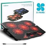 Laptop Cooling Pad | i-Star USB Gaming Laptop Cooler Stand Up to 15.6” | 5 Fan 2500RPM Adjustable Speed and Tray Height with LCD Display - Red