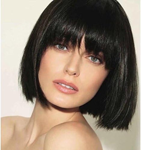 Zhangxiuzhu Wig Short Human Hair Bob Wigs With Bangs Glueless Full Lace Short Wigs For Black Woman 8" Bob Straight Lace Front Wigs With BaBy Hair