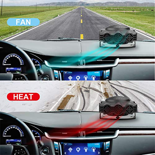 TekkPerry Portable Car Heater, 180°Rotatable Defogger, Fast Heating Car Heater Fan, Vehicle Heat Cooling Fan, 12V 150W 3-Outlet Auto Ceramic Heater with Cigarette Lighter Plug for Car SUV Truck