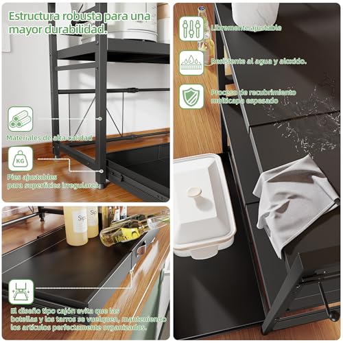 NETEL Extendable 3 Tier Microwave Stand, Adjustable Countertop Microwave Shelf, Kitchen Countertop, Microwave Organizer with Cup Holder and Storage Drawer, Black