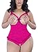 XIMAN Women Plus Size Open Cup Crotchless Teddy Sexy Lingerie (USXXXXL=Tag XXXXXL, Rose red)