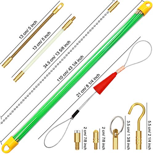50 Feet Fiberglass Cable Wire Running Rod Coaxial Electrical Connectable Fish Tape Pull Kit, Kit