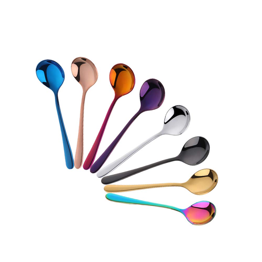 Buyer Star 8pcs Mini Spoons - Stainless Steel, 5 Colors & 5 Sizes - Dessert, Coffee, Teaspoons