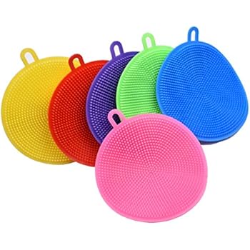 Viewm Silicone Sponge Scrubber for Dishes Fruit Vegetable Scrubber Silicone Sponges for Kitchen Gadgets Brush Accessories,6 Colors Pack