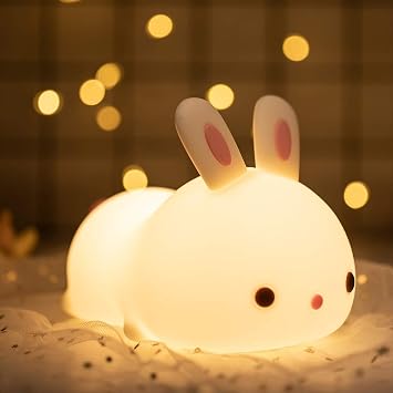 Cute Bunny Night Light, Easter Gifts for Kids/Toddler/Teen Girls/Boys, Portable Animal Lamp for Bedroom,Silicone Nursery Stuff,Kawaii Room Decor,Color Changing/Squishy Baby Toys,Light up Anime Rabbit