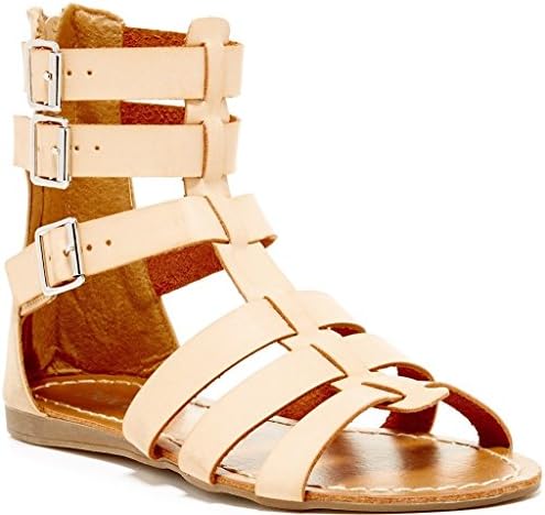 Bucco Prados Womens Fashion Vegan Low Wedge Strappy Gladiator Sandals, Nude, Size 10, US