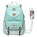 Canvas Travel Laptop Backpacks Girls Women College Backpack School Bag 15 inch USB Daypack Outdoor (619-Mint Green)