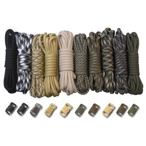 Paracord Planet 550lb Type III Paracord Combo Crafting Kits with Buckles (SURVIVAL)