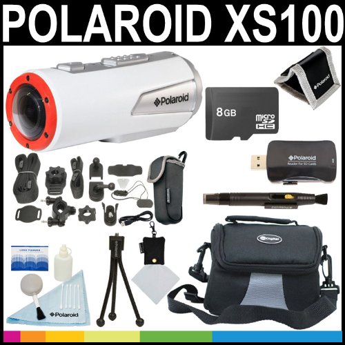 Polaroid XS100 Extreme Edition HD 1080p 16MP Waterproof Sports Action Video Camera with Helmet & Bike Mounts + 8GB Card + Deluxe Case + Polaroid Accessory Kit