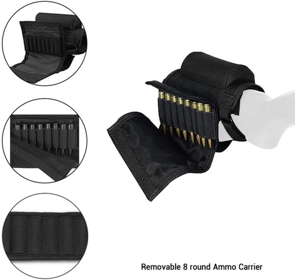 AIRSSON Tactical Rifle Cheek Rest Holder with 2 Molle Pouch for 8 Grid Shells and 2 Different Heights Cheek Leather Pad .22 .223 Cal .308 30-06 .300 .303 & 7.62mm : Sports & Outdoors