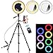 B-Land 8” Ring Light with Tripod Stand & Phone Holder, Removable Makeup Mirror with Lights, Dimmable RGB LED Selfie Ring Lights with Remote for Photos & YouTube Videos