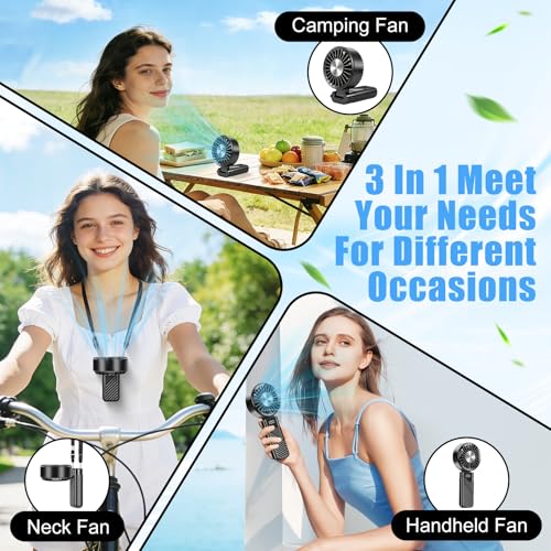 Portable Fan, Mini Silent Handheld Fan Powerful Rechargeable Battery Operated 3 in 1 5 Speed Small Fan USB Table Fan for Travel, Office, Camping