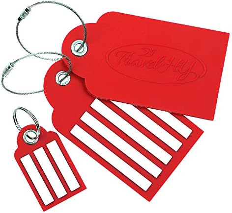 2 Large + 1 Small Travel Luggage Tags, Easy To Write, Extra Wide Lines, Tough PVC, Steel Loops, (Red) By TravelHY