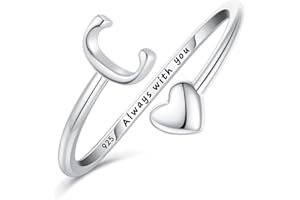 Ritach Initial Rings for Women,Sterling Silver Plated Heart Stackable Rings for Teen Girls Adjustable Letter Rings for Trendy Gifts