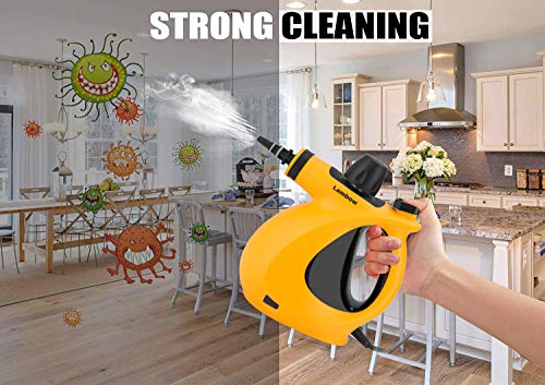 Lambow Handheld Pressurized Steam Cleaner with 9-Piece Accessory Set - Multi-Purpose and Multi-Surface All Natural, Chemical-Free Steam Cleaning for Home, Auto, Patio, More