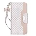 FYY Leather Case with Mirror for iPhone 8 Plus/iPhone 7 Plus, Leather Wallet Flip Folio Case with Mirror and Wrist Strap for iPhone 8 Plus/iPhone 7 Plus White