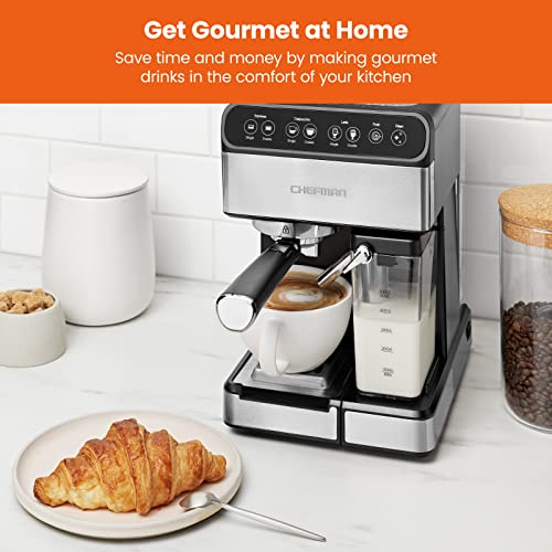 Chefman 6in1 Espresso Machine with BuiltIn Milk Frother, 15BAR Pump