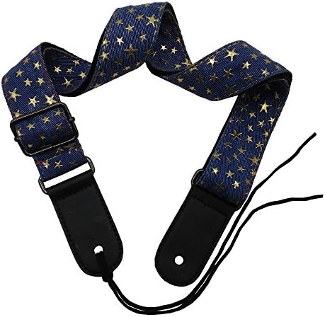 LONGTAI Ukulele Shoulder Straps Blue Denim 3D Star Pattern Decoration with Button,Neck Ties