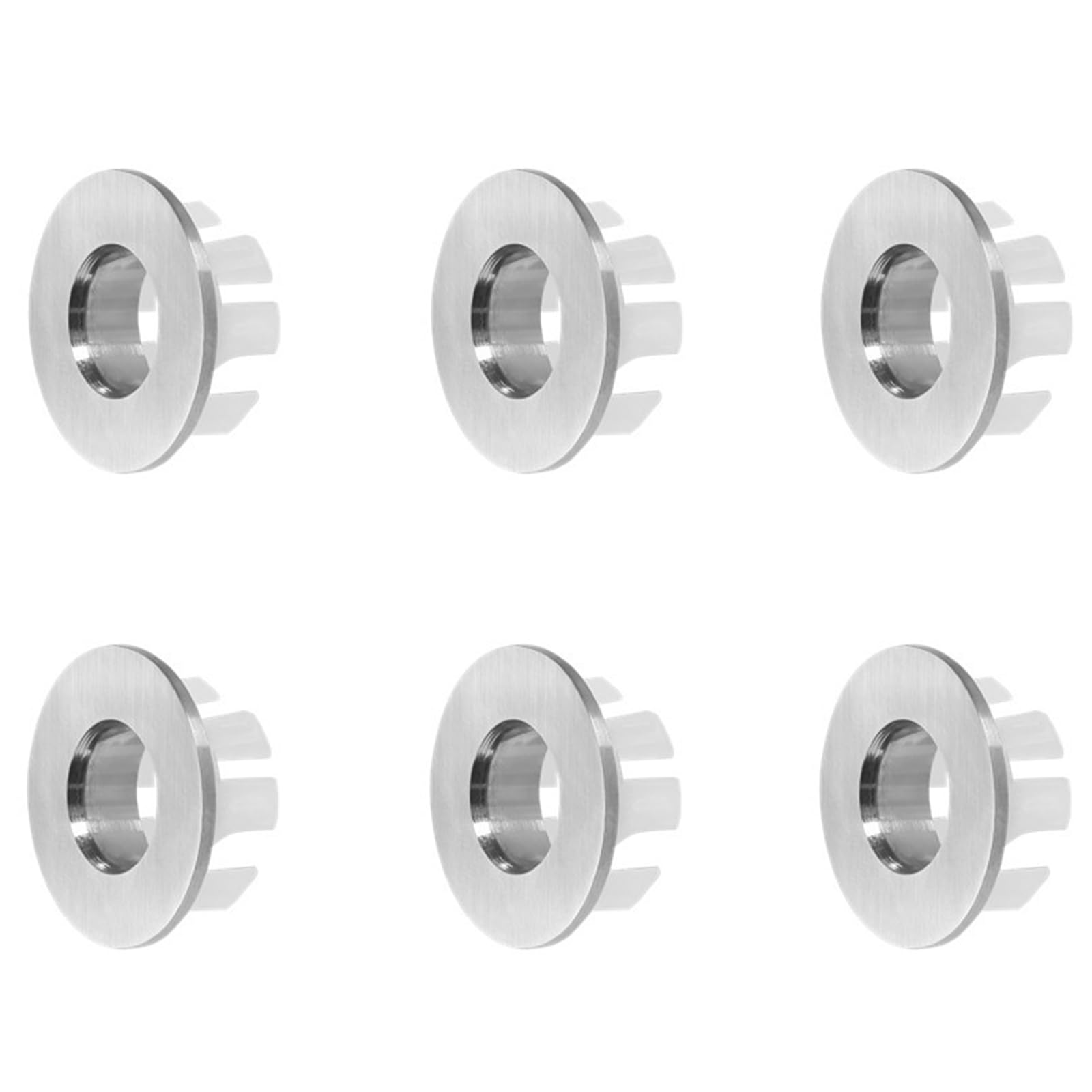 6 Pcs Sink Overflow Caps, Copper Round Basin Hole Cover, Drain Sink Overflow Ring for Kitchen, Hand Basins (Brushed Silver)