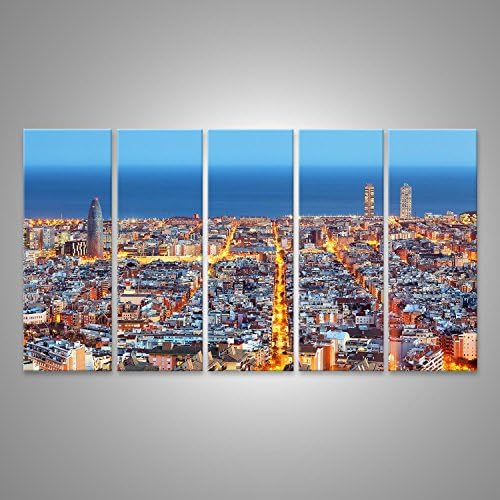 islandburner Canvas Wall Art Skyline of Barcelona, aerial view at night, Spain Picture Poster Large XXL Photo Print