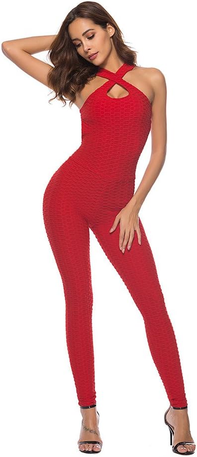 WINNNGOO Women's One Piece Texture Yoga Sport Gym Fitness Butt Lift Yoga Jumpsuit Sleeveless Backless Bandage Romper Playsuit Fitness Pants Hip Lift Yoga Pants
