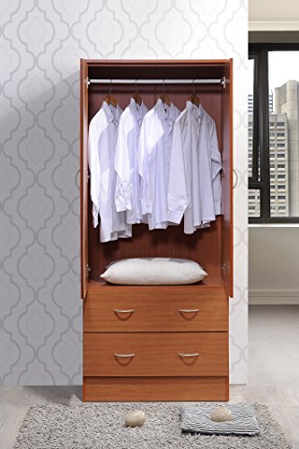 Hodedah Two Door Wardrobe, with Two Drawers, and Hanging Rod, Cherry