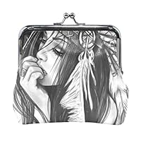 THENAGD Leather Coin Purse Clutch Pouch Handbag with American Indian Girl Wallet for Women Girls Students