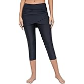 Labelar Women's Skirted Swim Capris Sun Protective Active Swimming Skirt with Leggings Tights