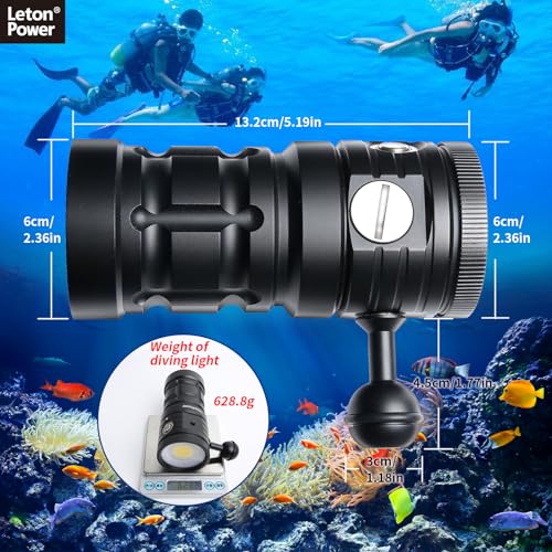 LetonPower Turbo S Diving Video Torch 10000 Lumens – VIDEO Lampe 120° CRI 92 5200K, Waterproof 100 m, USB-C Charging for Underwater Photos and Videos