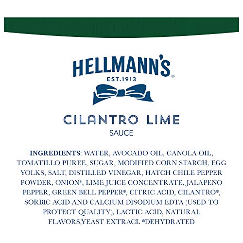 HELLMANN’S SAUCE FOR A REFRESHING CONDIMENT, DIP AND DRESSING CILANTRO LIME GLUTEN FREE, DAIRY FREE, NO ARTIFICIAL FLAVORS, NO HIGH-FRUCTOSE CORN SYRUP 9 OZ