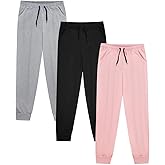 VOGRYE 3 Pack: Girls' Dry-Fit Jogger Sweatpants Soft Active Athletic Kids Joggers with Pockets & Drawstring