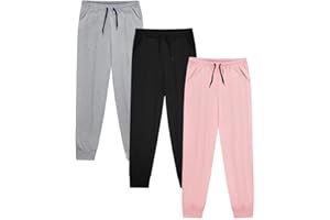 VOGRYE 3 Pack: Girls' Dry-Fit Jogger Sweatpants Soft Active Athletic Kids Joggers with Pockets & Drawstring