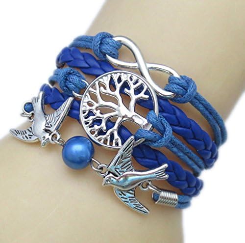 On The Journey Handmade Vintage Bracelet Golden Snitch Deathly Hallows Owls Black Leather Braid Rope Bangle Gift to HP Fans (Sapphire)